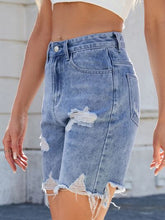 Distressed Raw Hem Denim Shorts OutfitFlow